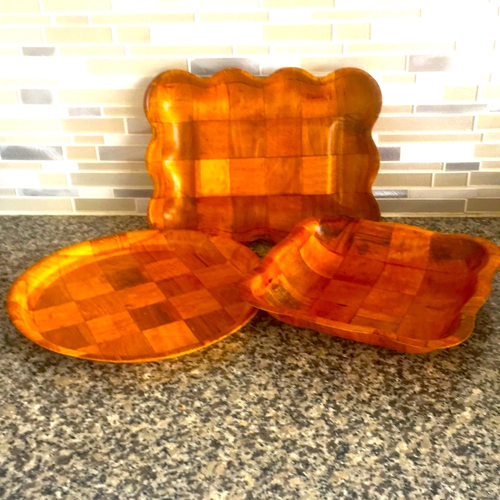 Winco Vintage Woven Wood Serving Platters - 3-Piece Set!